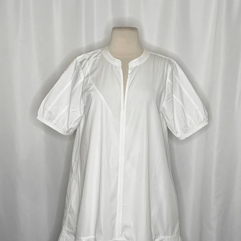 NWT!! J. CREW Delilah Dress Cotton Poplin Solid White Mini Ruffle Small‎ Tall ST
